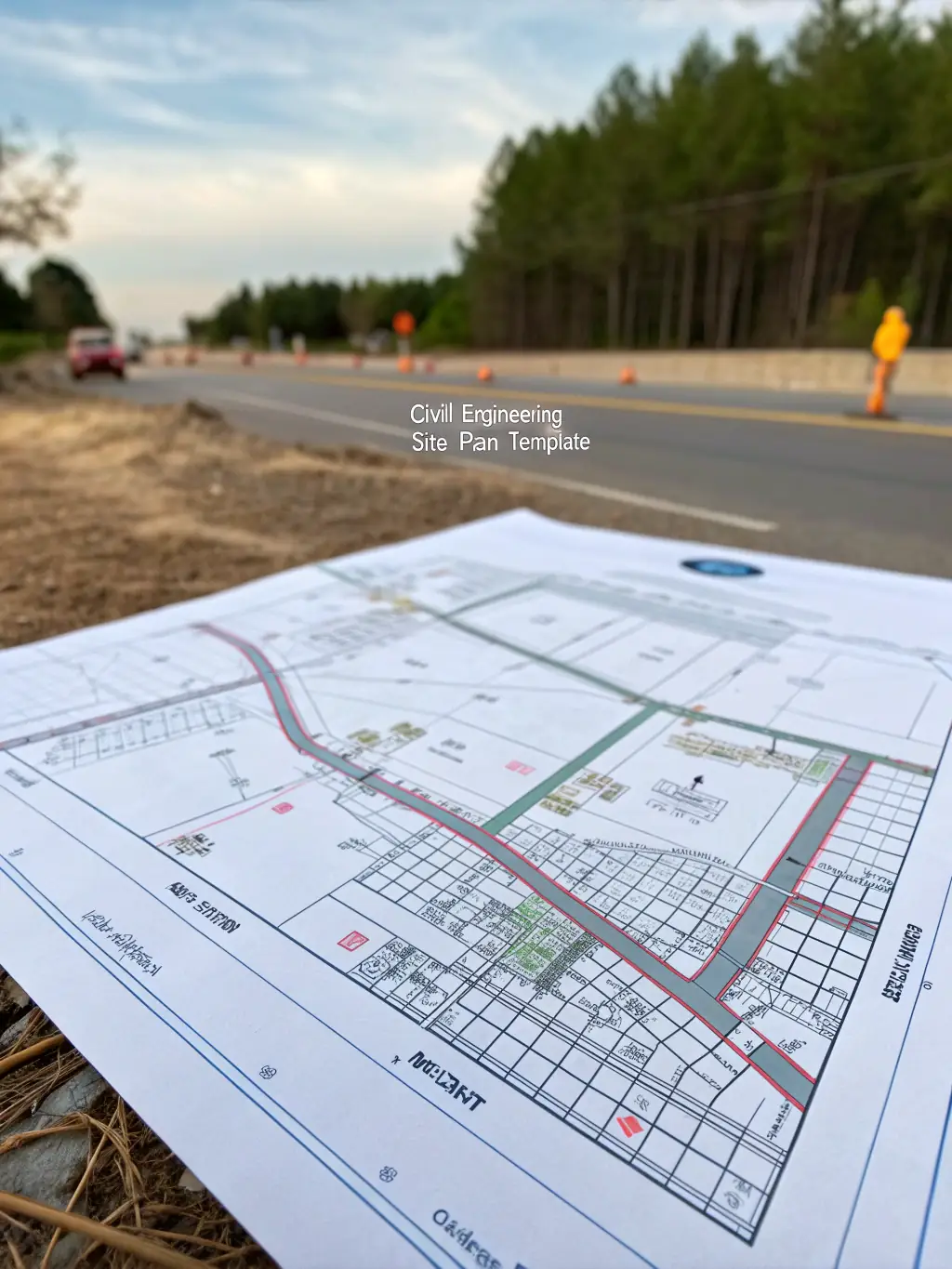 A high-resolution image of an industrial site with overlayed analysis charts and planning diagrams, showcasing RealCo's Best Use Analysis service.